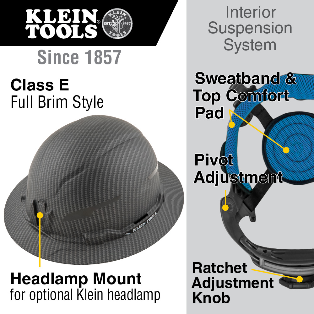 Klein Tools KARBN Non-Vented Class E Full Brim Hard Hat from Columbia Safety